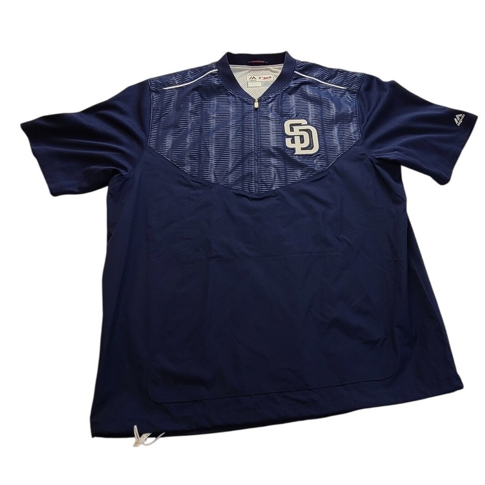 Majestic San Diego Padres MLB Authentic Quarter Zip Pullover Men's Navy Blue L